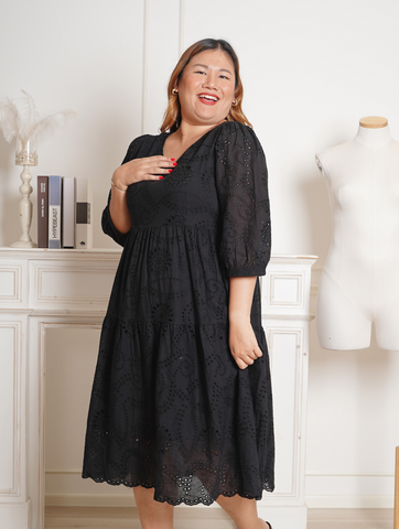 NAIA Eyelet Bohemian Flare Hem Dress