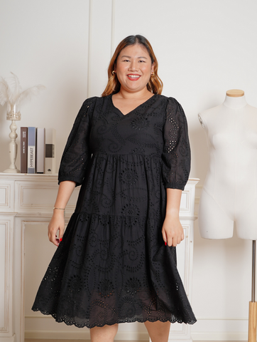 NAIA Eyelet Bohemian Flare Hem Dress