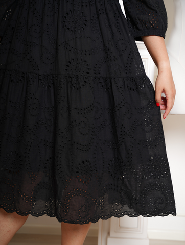 NAIA Eyelet Bohemian Flare Hem Dress