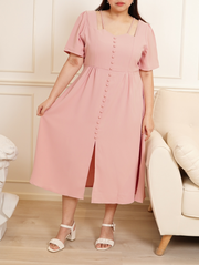 VALENTE Button Front With Slit Maxi Long Dress