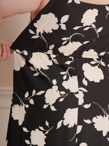 VALERIE Ruffle Trim Sleeve Floral Prints Maxi Dress