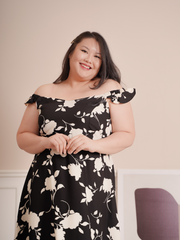 VALERIE Ruffle Trim Sleeve Floral Prints Maxi Dress