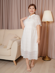 YUNA White Eyelet Lacey Cheongsam Qipao