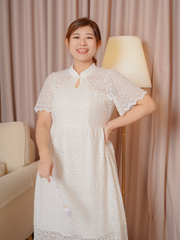 YUNA White Eyelet Lacey Cheongsam Qipao