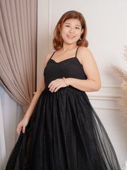 JENNA Sleeveless Tulle Mesh Black Dinner Dress