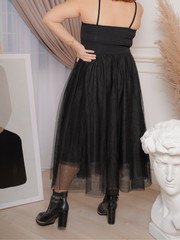 JENNA Sleeveless Tulle Mesh Black Dinner Dress