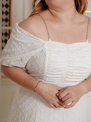 ADRIEL White Engagement Dress With Silver Shoulder Chain