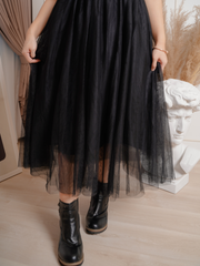 JENNA Sleeveless Tulle Mesh Black Dinner Dress