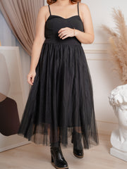 JENNA Sleeveless Tulle Mesh Black Dinner Dress