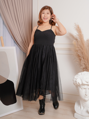 JENNA Sleeveless Tulle Mesh Black Dinner Dress